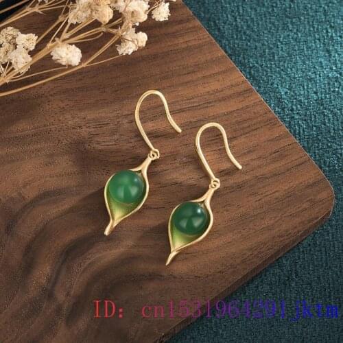 Green Jade Bead Earrings Fashion 925 Silver Amulet Women Natural Gifts Zircon Crystal Chalcedony Gemstone Jewelry