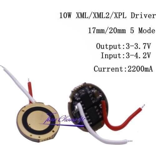 1PCS 10PCS cree xml led XPL xml2 led T6 U2 driver 17mm 20mm 3-4.2V 2.2A 5-Mode LED Driver for CREE XM-L LED Emitter