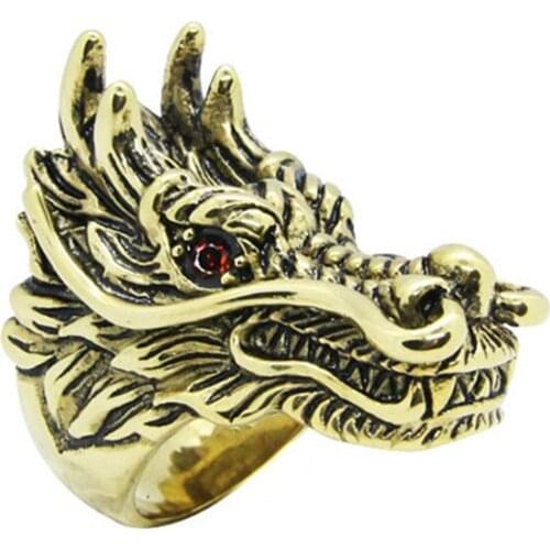 1pc Support Dropship Red Eye Golden Dragon Ring 316L Stainless Steel Jewelry Dragon Head Ring
