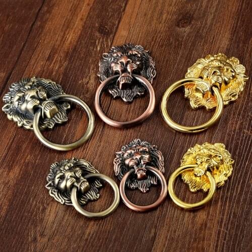 1PC Vintage Lion Head Cabinet Knobs and Handles Antique Furniture Handles Furniture Door Cabinet Drawer Pull Handle Knob Ring