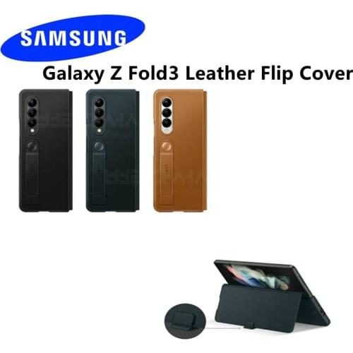 100% Original Samsung Galaxy Z Fold3 Leather Flip Cover w Strap Sturdy Stand Phone Case EF-FF926 For Samsung Galaxy Z Fold3 5G