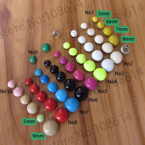 100pcs mix color 5mm 6mm 7mm 8mm 9mm white round stud mushroom rivets for garment leather accessory