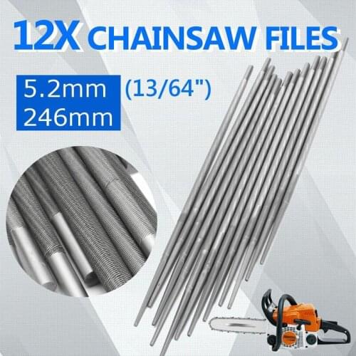 12PCS 5.2mm 13/64'' Chainsaw Round Sharpening Files Sharpener For 3/8" Chain