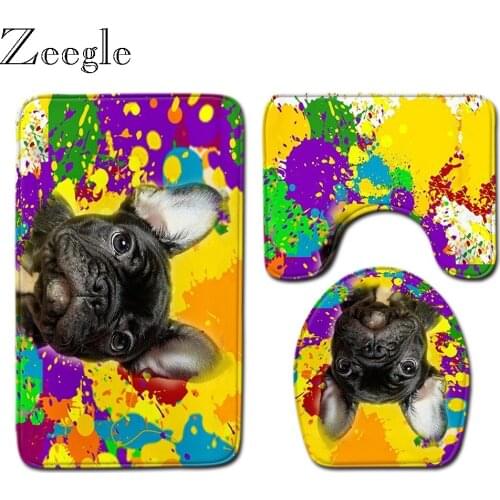 Zeegle Modern 3pcs Bath Mat Set Non-slip Bathroom Shower Carpet WC Rug Flannel Soft Toilet Cover Seat Mat Absorbent Bath Mat Set