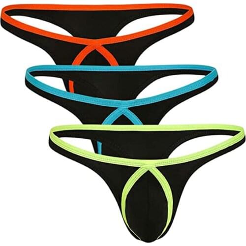 3Pack Mens Nylon Underwear Thong Ice Silk Bikini Briefs G-String T-Back Undies