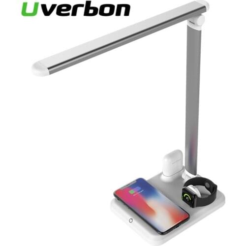 4 In 1 Qi Wireless Charger Touch Control LED Desk Lamp Soft Changeable Light for IPhone12 Iwatch Airpods Fast Charging Station
