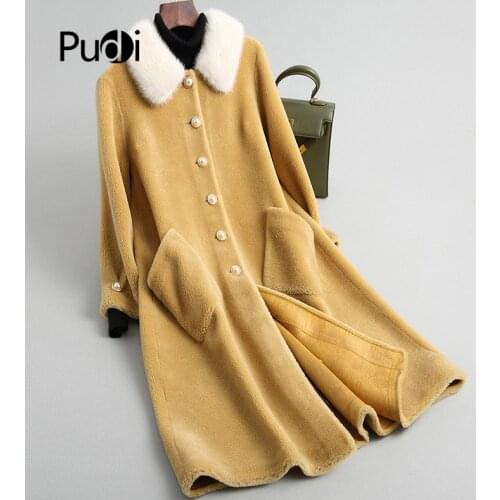 Aorice A18164 Womens Winter Real Wool Coat Fox Collar Warm Jacket Coat Lady Long Coat Jacket Over Size Parka