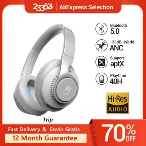 Bluetooth 5.0 Headphones Hybrid Active Noise Cancelling with Microphone 20 Hours Playtime Lightweight Over Ear Headsets For Trip