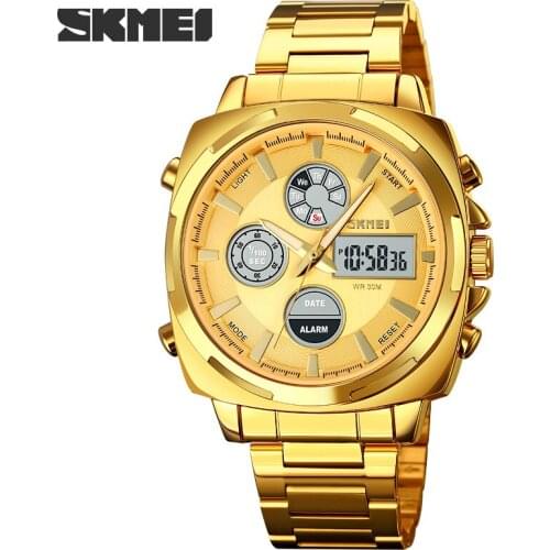 SKMEI Original Mens Watches Full Steel Led Electronic Watches Luxury 2Time Chrono Digital Clock Sports Wristwatch Waterproof