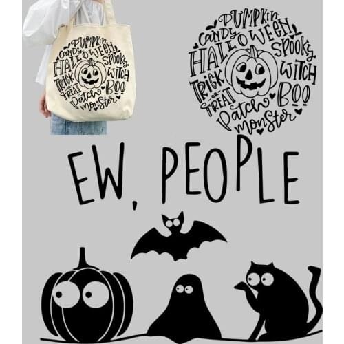 Halloween cartoon pumpkin letter animal bat face pattern Heat Transfer PVC Patch On Transfer For Clothing Garment Accessories