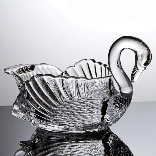 Crystal Glass Swan Statue Fruits Serving Bowl Decorative Swan Sweets Storage Jar Gift Craft Dinnerware Ornament Accessories