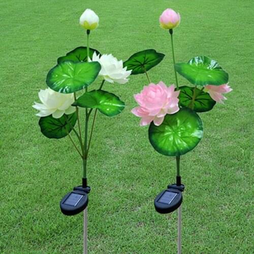 Artificial Silk Flower Solar Lotus Night Light Outdoor Waterproof LED Beautiful Landscape Lamp For Home Garden Decoration