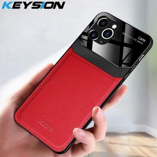 KEYSION Shockproof Case for iPhone 11 Pro Max XS XR X PU Leather Mirror Glass Phone Back Cover For iPhone SE New 8 7 6 6s Plus
