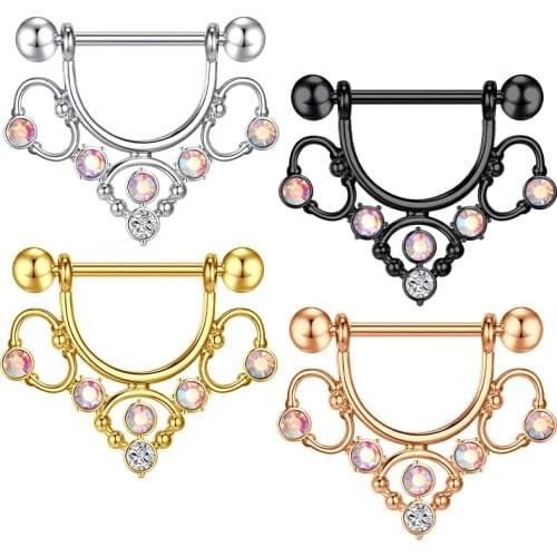 1 Pairs Stainless Steel Nipple Rings Tongue Ring Piercing Body Jewelry Barbell CZ Lace diamonds Rings for Women Girls