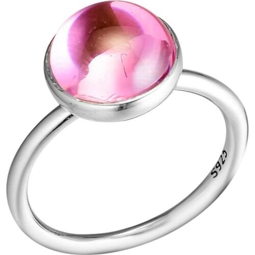 Poetic Droplet Ring with Pink CZ Authentic 925 Sterling Silver Finger Rings for Women Wedding Engagement Jewelry Gift anillos
