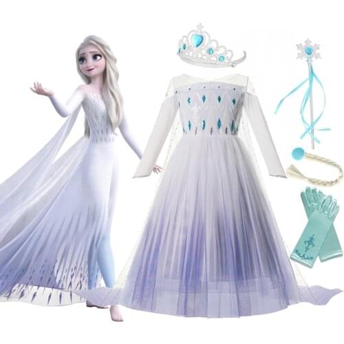 Disney Fancy Sequins Dresses Girl Frozen Elsa Cosplay Costume Kids Snow Queen Halloween Elza Princess Dress up Vestidos Clothing