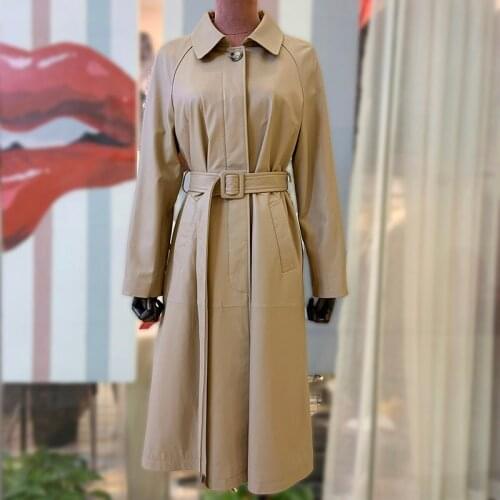 Maylofuer Genuine Leather Coat with Belt Women Natural Sheepskin Leather Jacket Long Design Windbreaker Coats For Winter Spring