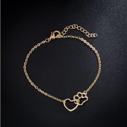 WANGAIYAO cute peach heart cat paw print bracelet female popular bracelet