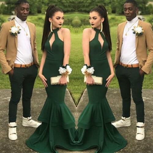 2019 Dark Green Prom Dress Mermaid Sleeveless Formal Pageant Holidays Wear Graduation Evening Party Gown Custom Made Plus Size