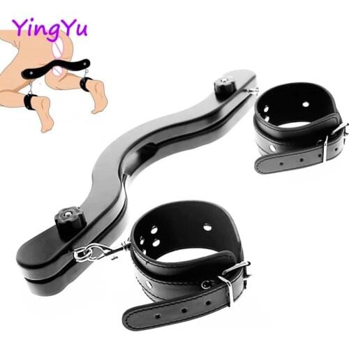 Male BDSM Ball Scrotum Stretcher penis lock handcuff ankle bondage Exerciser fixture Delay ejaculation wood slave Adult Sex Toys
