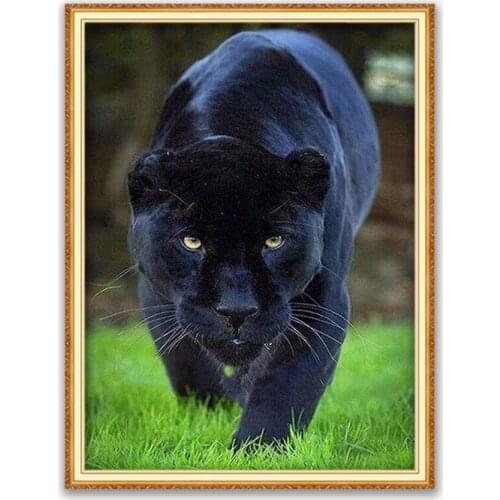 Animal Black Panther DIY 11CT Embroidery Cross Stitch Kits Craft Needlework Set Printed Canvas Cotton Home Decoration Wholesale