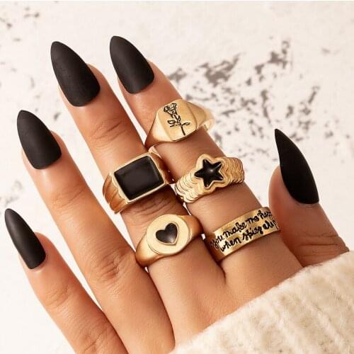 Docona 5pcs/set Romantic Heart Letter Couples Ring Set for Women Geometry Star Flowers Opening Wedding Jewelry кольц 20025