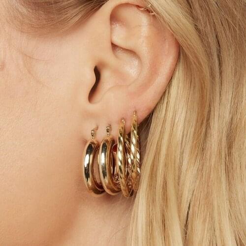 4 Pcs/Set Women Earrings Set Simple Circle Pattern Pendant Gold Earring Classic Female Wedding Party Jewelry Gift