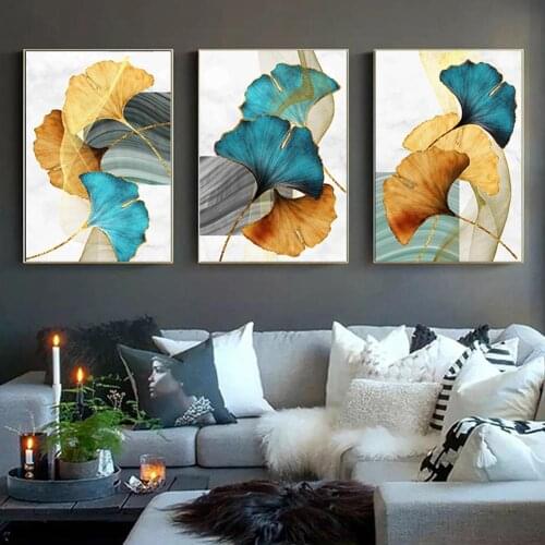 Ginkgo Leaf Wall Painting Canvas Golden Leaves MuralAbstract Plant Poster Print Art Wall Pictures Nordic Living Room Decoration