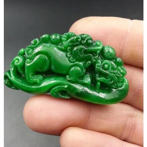 Real jadeite Hand-Carved Green brave troops Emerald jade Pendant green jade gift necklace women men jade jewelry
