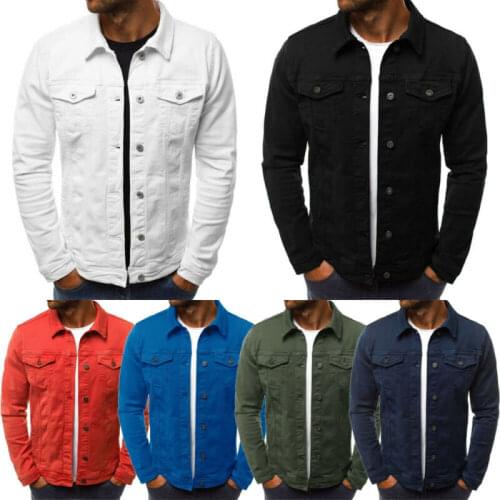 Newest Fashion Mens Denim Jean Jacket Coat Pocket Casual Long Sleeve Slim Fit Outwear Tops