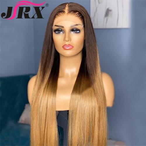 Brown Color Human Hair Wigs Straight Ombre Honey Blonde Ginger Brazilian Remy Straight T Part Lace Human Hair Wigs for Women