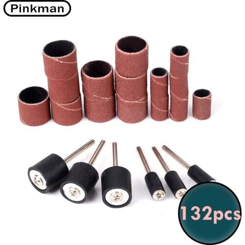 Pinkman 132pcs Sanding Bands Sleeves Mandrels Grinding Electric Polishing Sandpaper circle Sand for Electric Drill Power Tool