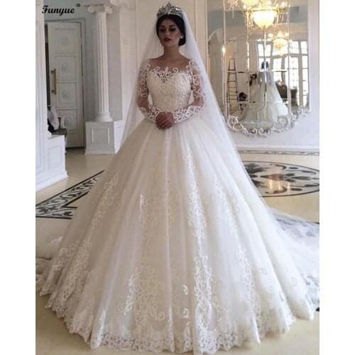 Plus Size Long Sleeve Bridal Dresses Wedding Dress 2021 Tulle Lace Long Ivory Dubai Arabic Bride Ball Gown Vestido De Novia