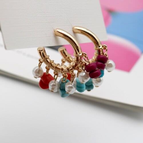 Boho Earrings Statement Earring For Women Bohemia Zinc Alloy Hoop Gold Burgundy Turquoise Red Pearl New Fashion Styles 202184
