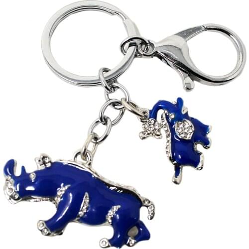 Blue Rhinoceros and Elephant Protection Keychain Feng Shui Keychain Charm Amulet Handbag Hanging