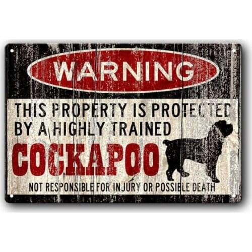Dog Warning Sign Funny Cockapoo Sign Vintage Tin Metal Sign Bar Club Cafe Garage Wall Decor Farm Decor Art