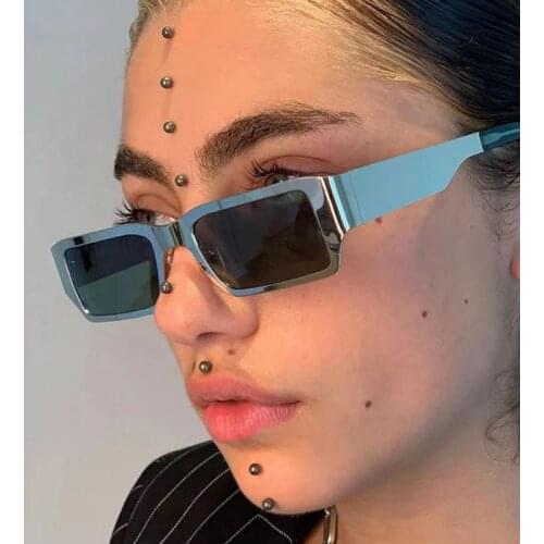 Steampunk Rectangle Sunglasses Women Men Small Frame Vintage Brand Designer Punk Square Metal Sun Glasses Shades Female UV400