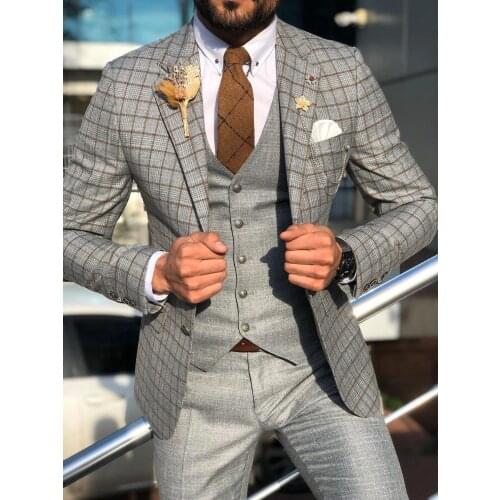 Custom Made Wedding Tuxedos Vintage Fit Formal Best Man Suits Groom Wear Mens Tweed 3 Piece Suits (Jacket+Pants+vest)