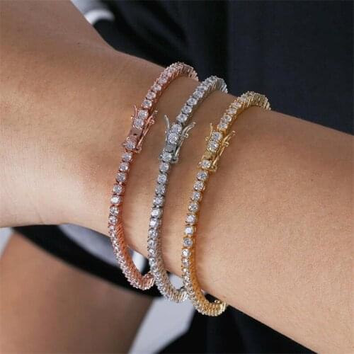 Sparkling Hip Hop Luxury Jewelry 925 18K White&Rose Gold Fill Round Cut 3MM 5A Zircon Women Wedding Tennis Bracelet Gift