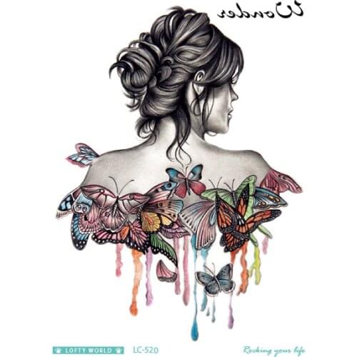 Rocooart Butterfly Women Tattoo Body Back Taty Sexy Woman Arms Tatoo Crying Lady Tatuajes Body Art Temporary Tattoo Sticker