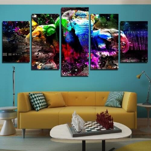 Animal Decoration Canvas Painting Color Elephant Herd Home Decoration Poster Hd Printing Home Wall Decoration