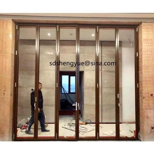 Narrow Frame Aluminum alloy Double Glazed Bifold 40 Bi Folding Sliding Glass Accordion Door
