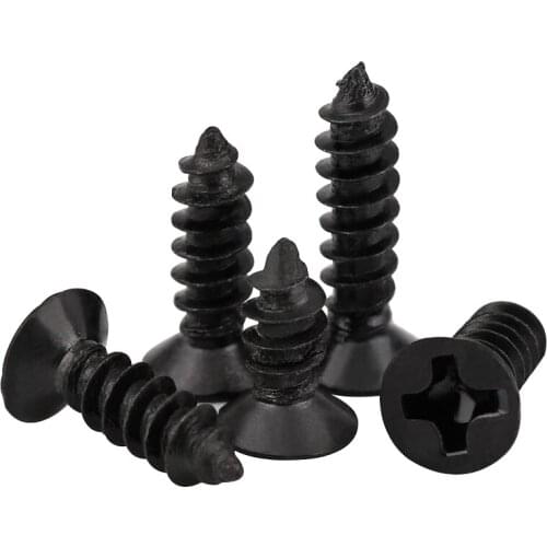 50pcs M2 Phillips countersunk screws cross flat head screw self-tapping sharp tail bolt carbon steel black color 4mm-12mm long