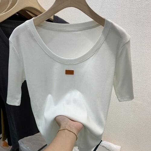 Short Sleeve Summer T-shirt 2021 Tee Shirt Bottom Shirt Womens New European Foreign Style Shirt Cotton Office T-shirt 15915