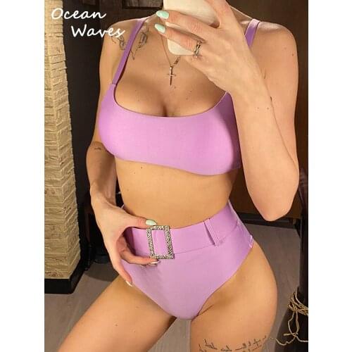 2021 Summer With Belt Padded High Waist Bikini Female Push Up Swimsuit Women Swimwear Two-pieces Bikini Set Bather Bathing Suit