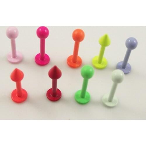 10pcs Free Shipping Mix Candy color Ball Spike Lip Ring Tragus Ear Piercing Lip Rings,1.2mm labret Body Piercing Jewelry