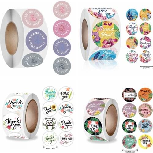 100-500pcs Flowers Thank You Stickers For Envelope Gift sealing Business Packing Seal Label Stationery Sticker Rolls Handmade