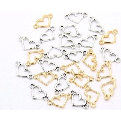 100PCS 8X14mm 2 Color New Hollow Hearts Connector Small Charms Pendant Jewelry Metal Alloy DIY Necklace Bracelet Earring Marking