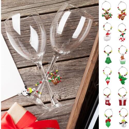12pcs/set Christmas Pendants Red Wine Glass Charm Marker Home Christmas Party Decoration Festival Party Favor Accessories