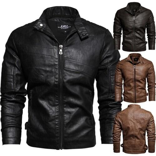 2021 Mens Sports Outerwear Leather Biker Business Jacket Slim Fit Thin Fleece Motorcycle Retro Jacket Racing Riding Casual Coats